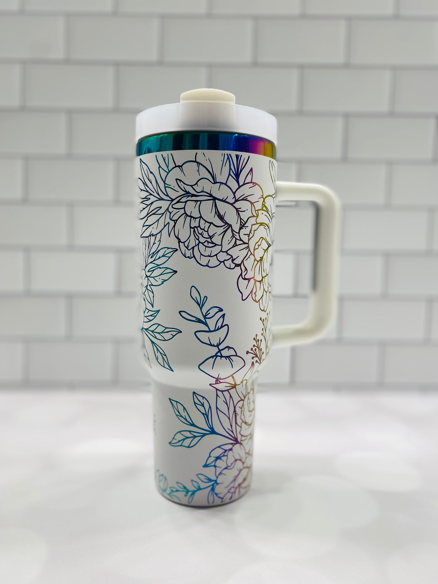 40oz Personalized Floral Tumbler