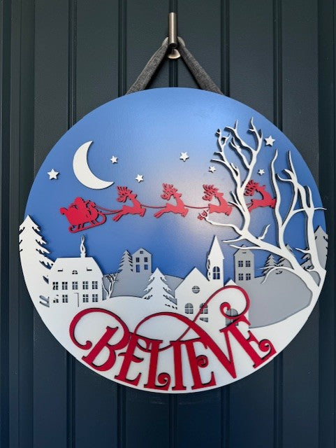 BELIEVE Christmas Door Hanger
