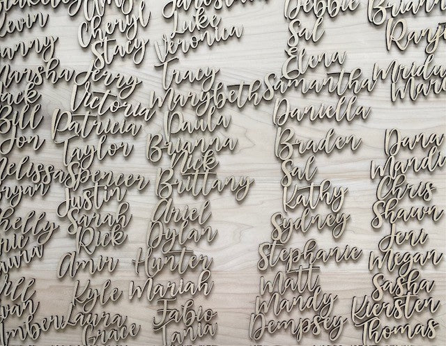 Laser Engraved Names for Wedding Reception Place Settings