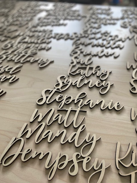 Laser Engraved Names for Wedding Reception Place Settings