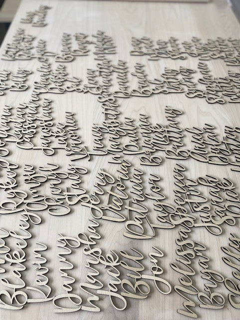Laser Engraved Names for Wedding Reception Place Settings