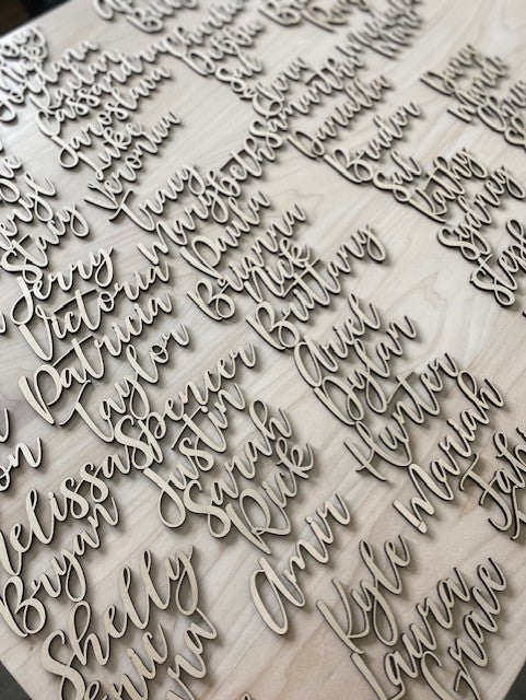 Laser Engraved Names for Wedding Reception Place Settings