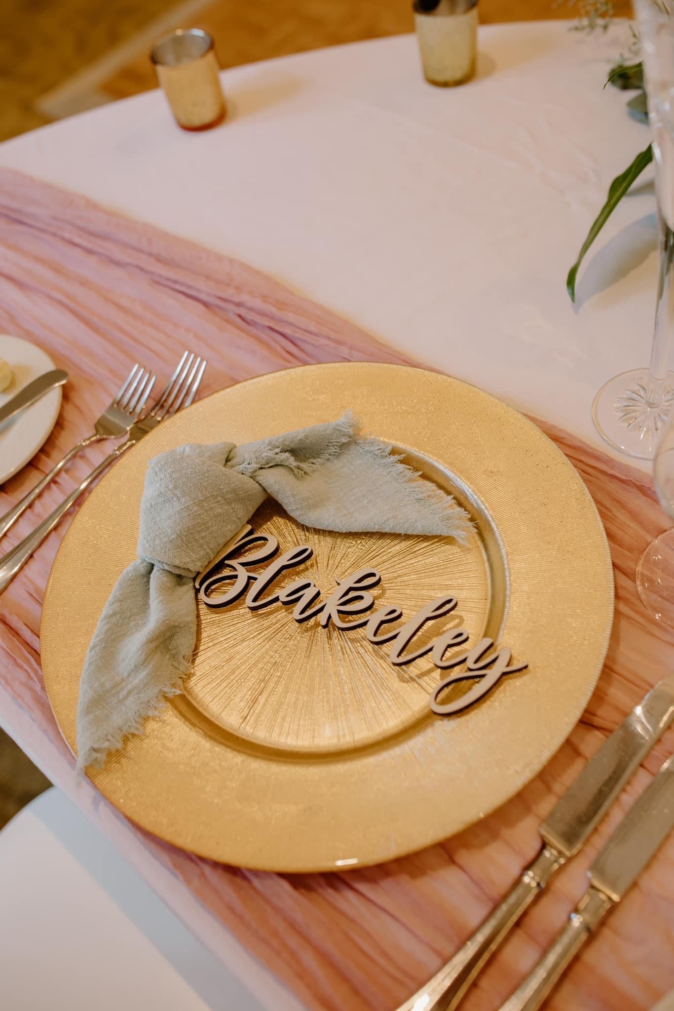 Laser Engraved Names for Wedding Reception Place Settings
