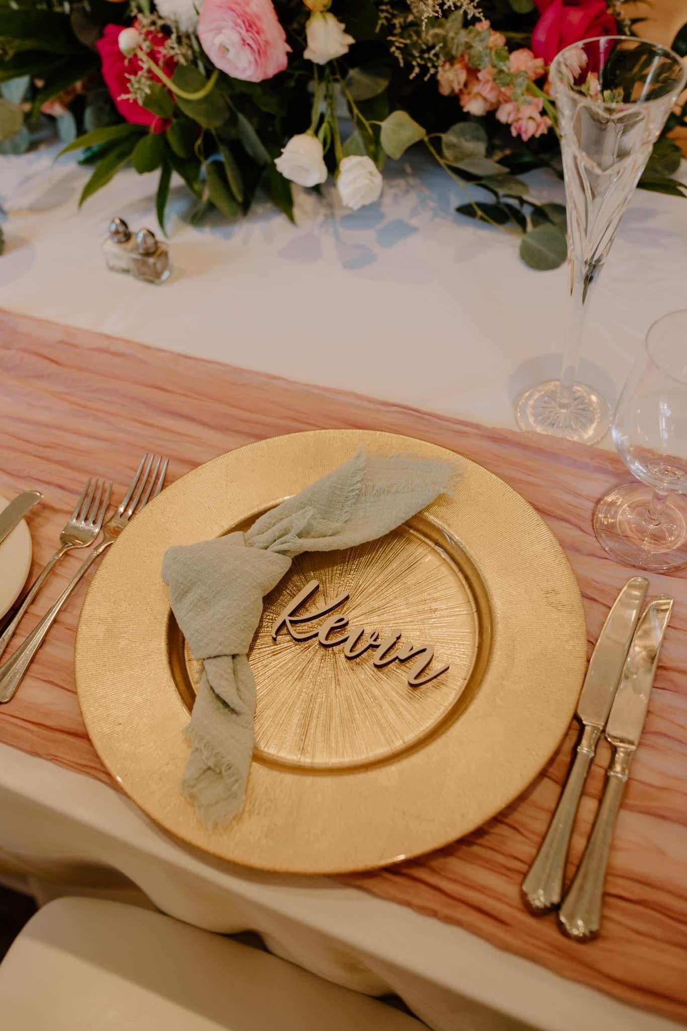 Laser Engraved Names for Wedding Reception Place Settings