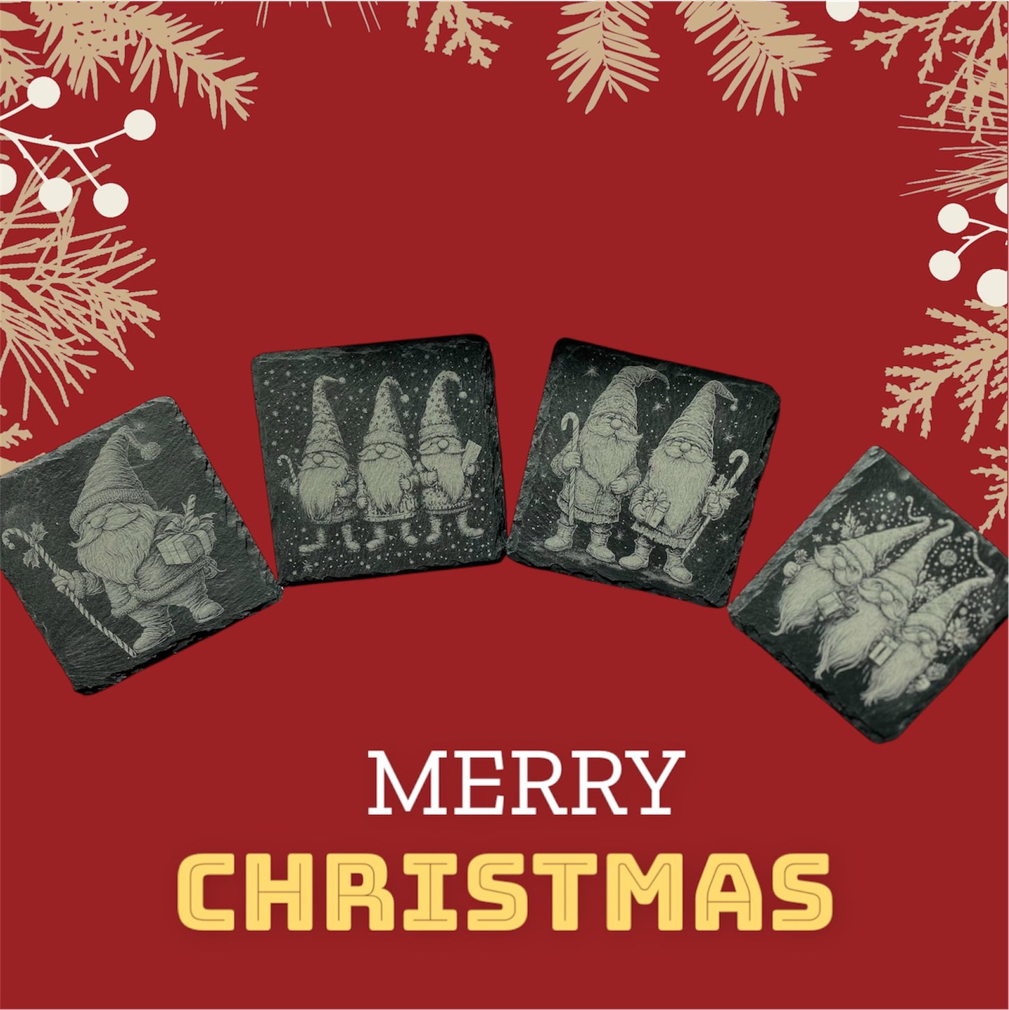 Christmas Gnome Slate Coasters