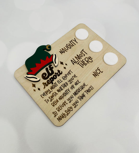 Elf Report Wood Magnet