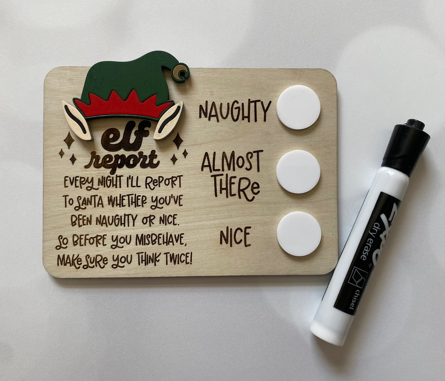 Elf Report Wood Magnet