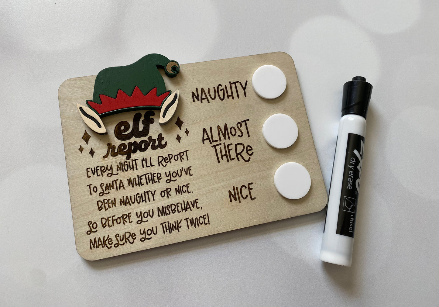Elf Report Wood Magnet
