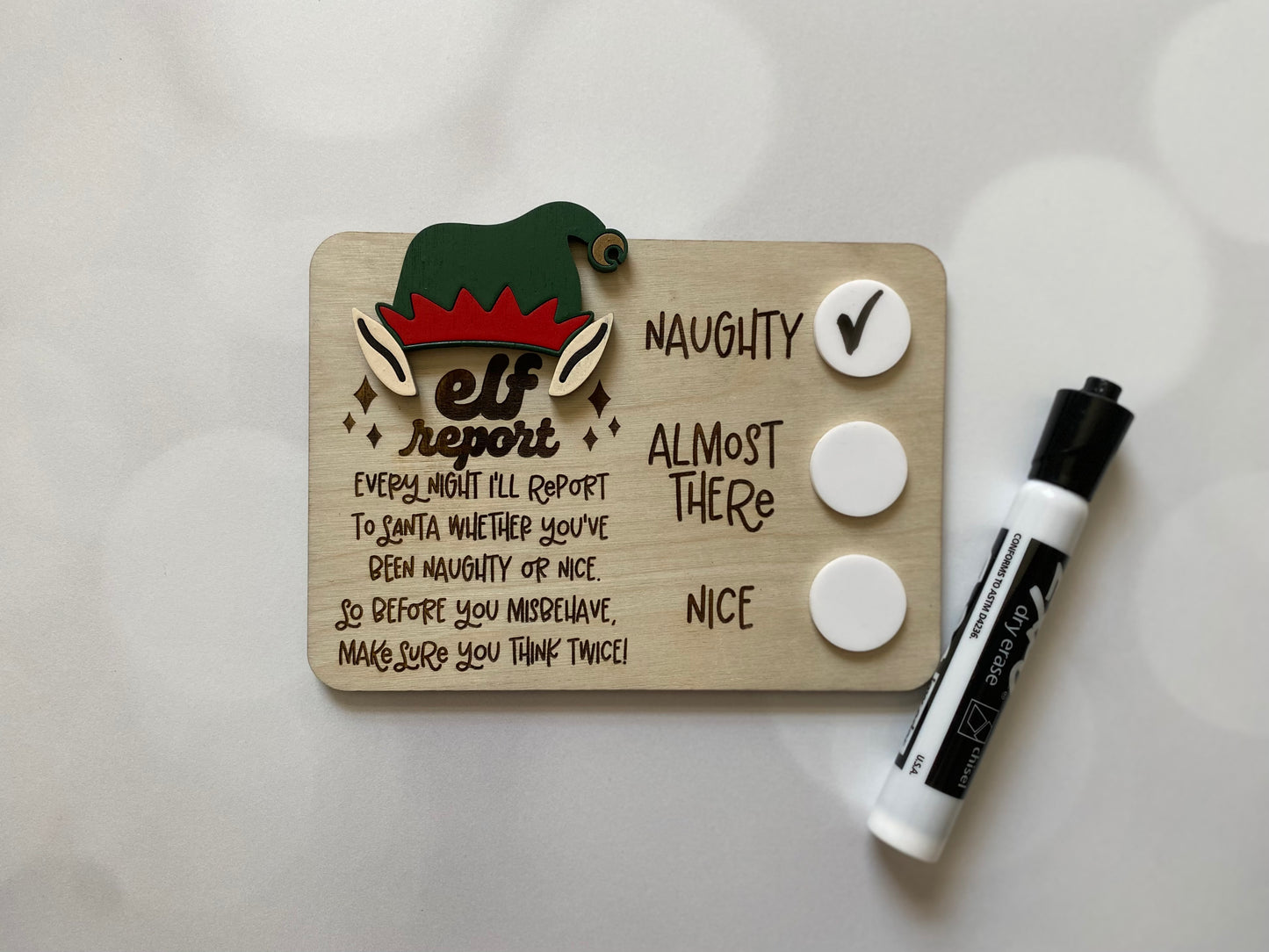 Elf Report Wood Magnet