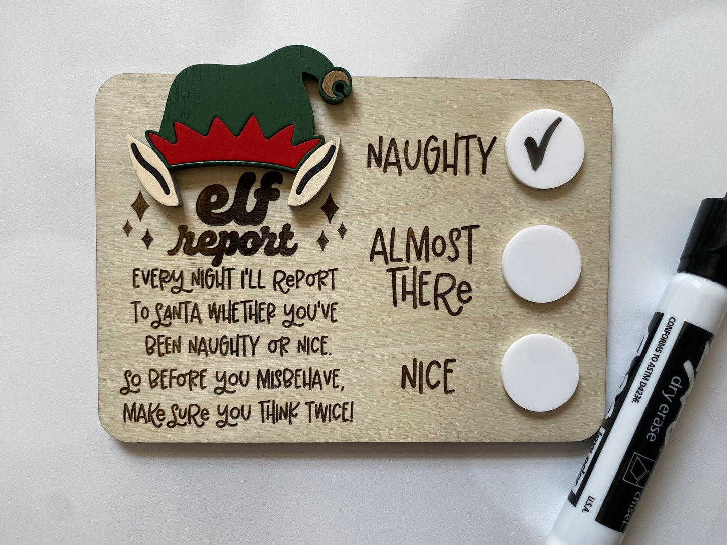 Elf Report Wood Magnet