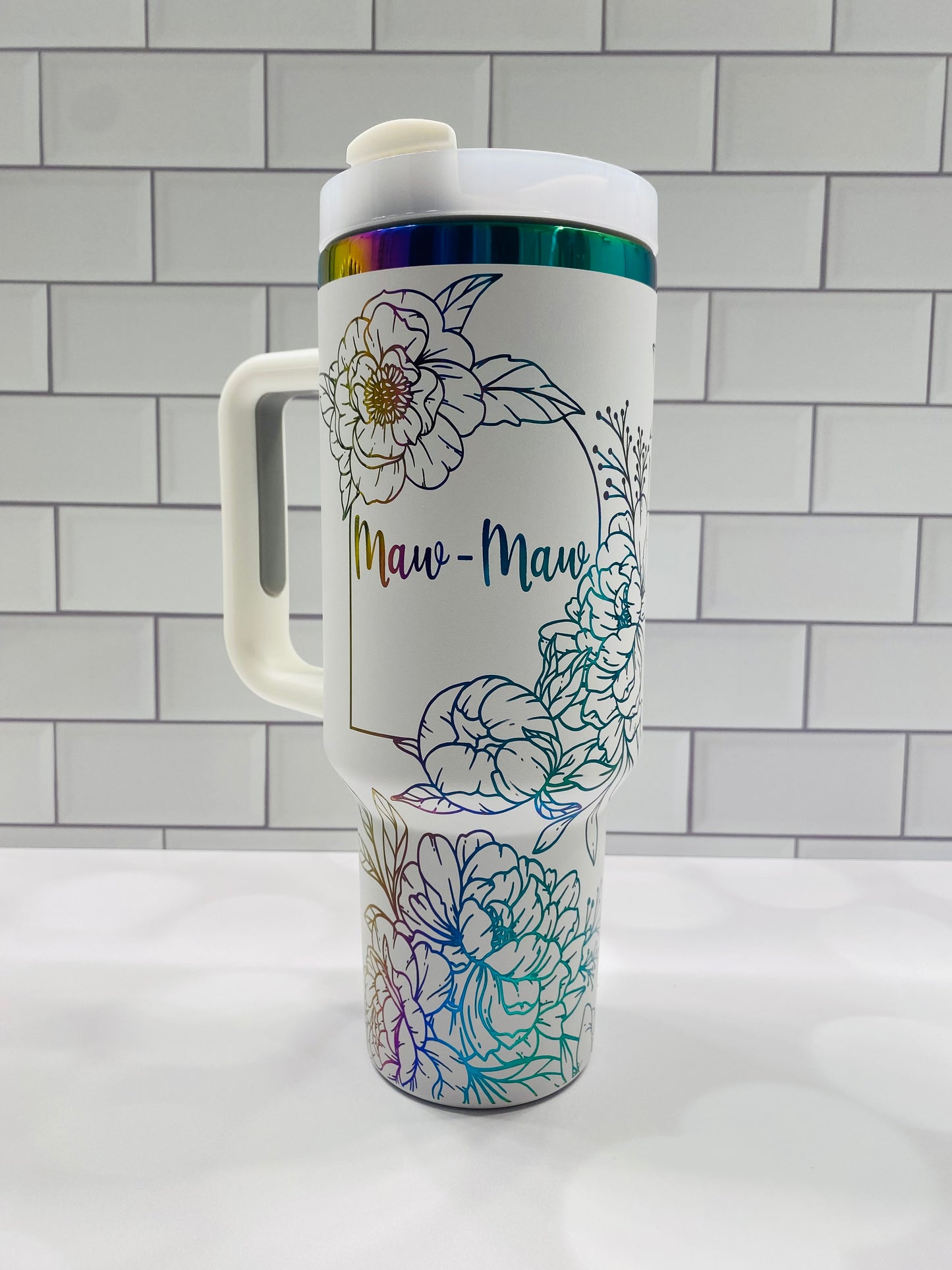 40oz Personalized Floral Tumbler