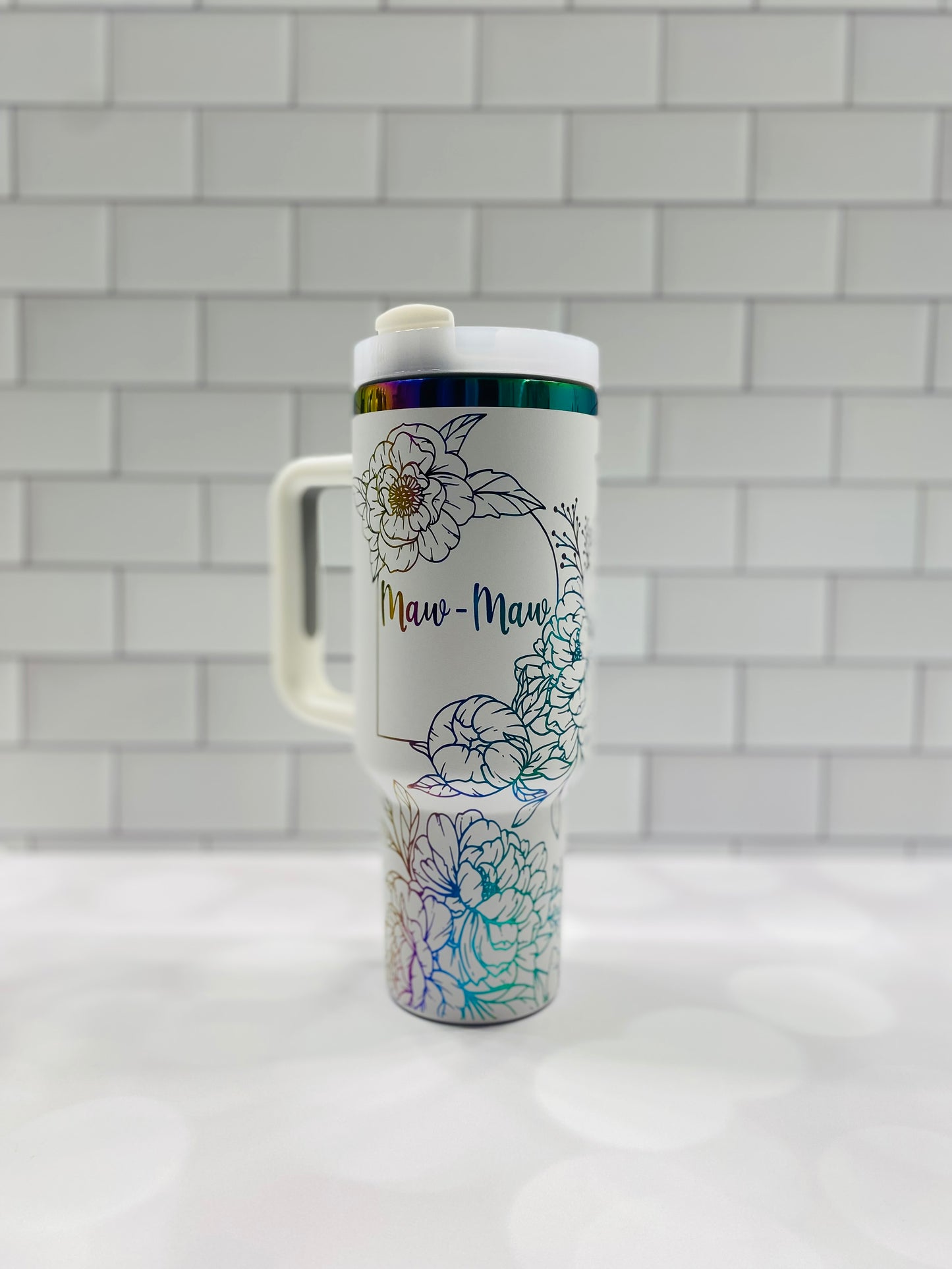40oz Personalized Floral Tumbler
