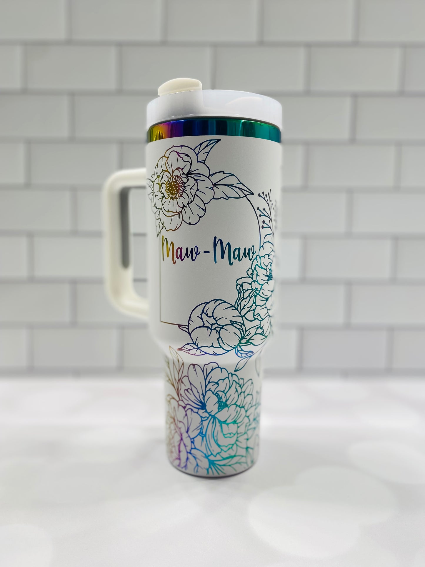 40oz Personalized Floral Tumbler