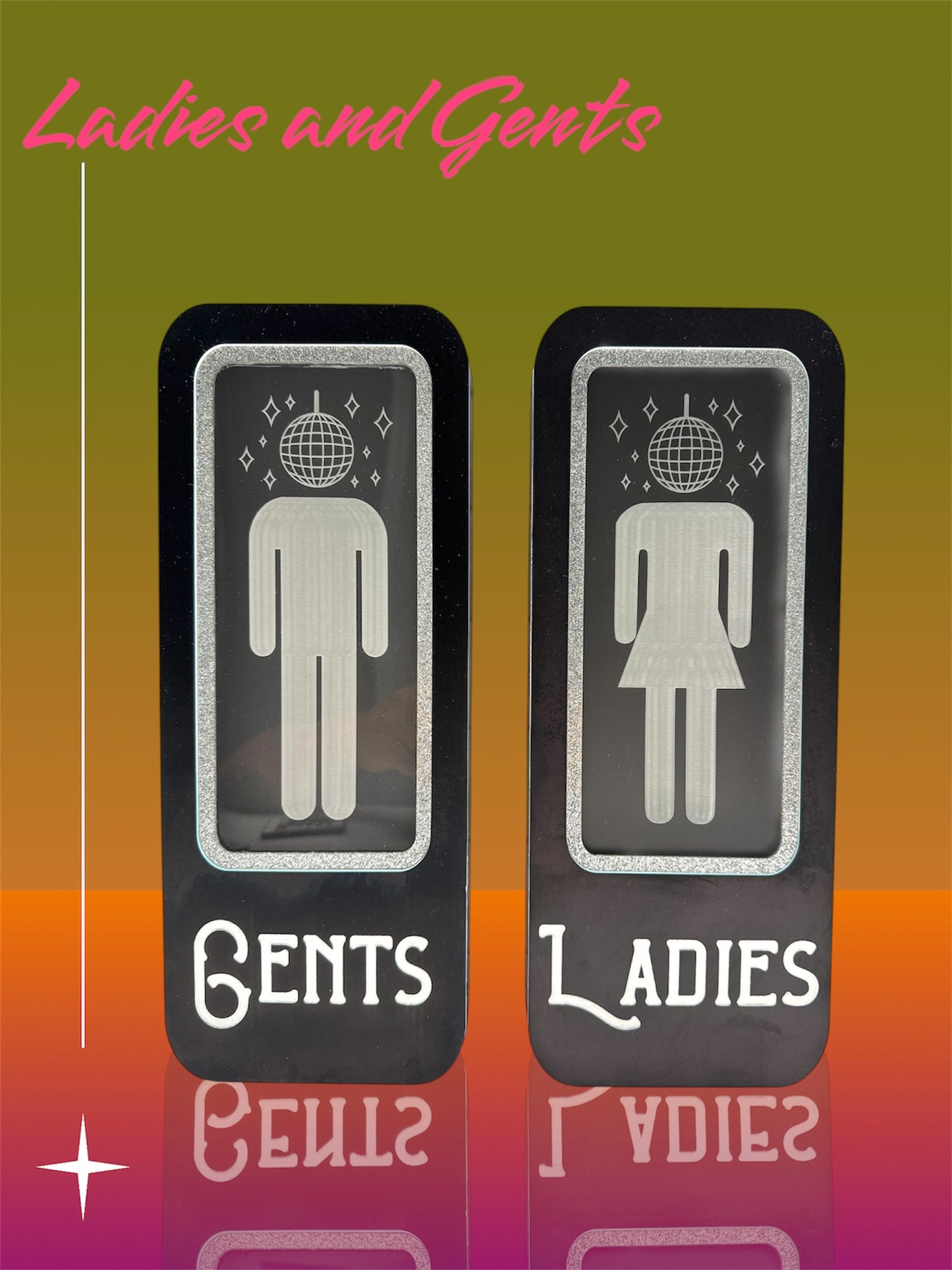 Disco Ball Bathroom Signs