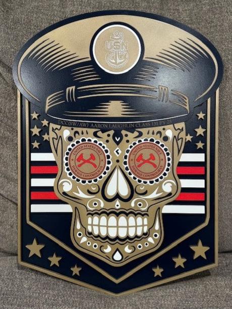 United States Navy Sugar Skull Wood Wall Plaque