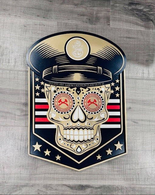United States Navy Sugar Skull Wood Wall Plaque