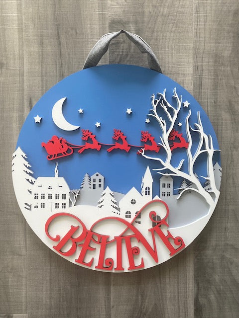 BELIEVE Christmas Door Hanger