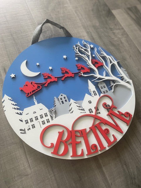 BELIEVE Christmas Door Hanger