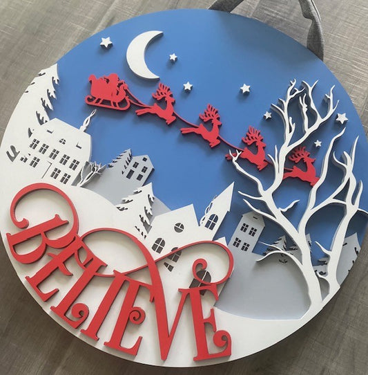 BELIEVE Christmas Door Hanger
