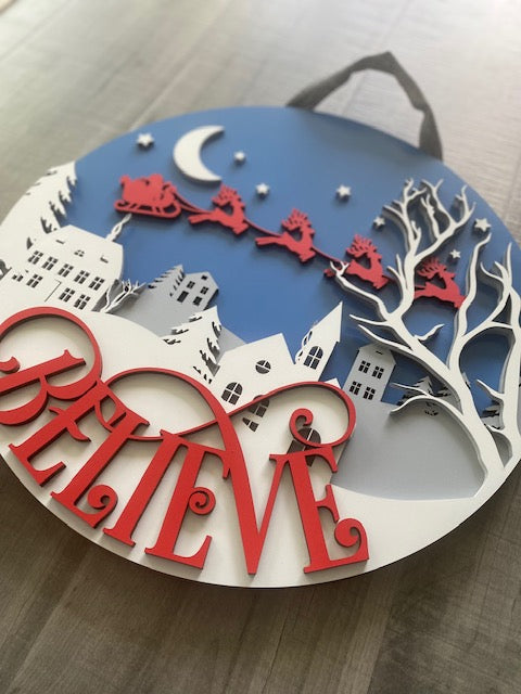 BELIEVE Christmas Door Hanger