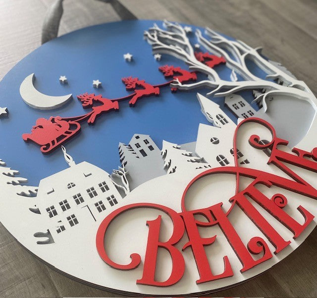 BELIEVE Christmas Door Hanger