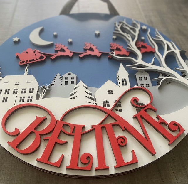 BELIEVE Christmas Door Hanger