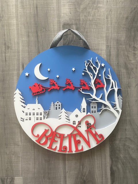 BELIEVE Christmas Door Hanger