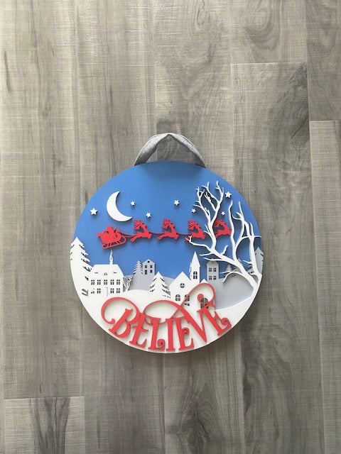 BELIEVE Christmas Door Hanger