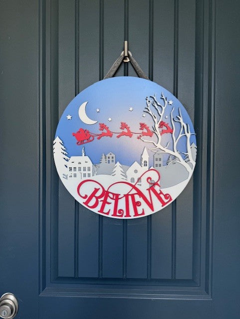 BELIEVE Christmas Door Hanger