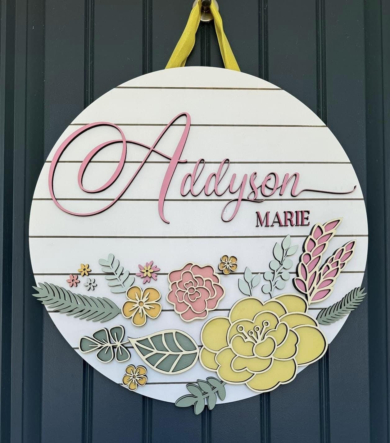 Personalized Floral Door Hanger/Wall Sign