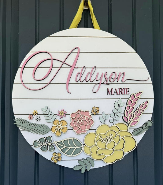 Personalized Floral Door Hanger/Wall Sign